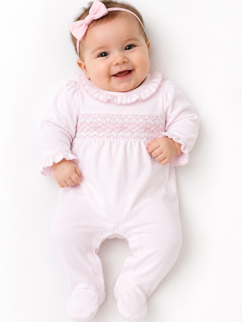 Kissy Kissy EUC Baby Pink Ruffle Smocked One-Piece Romper